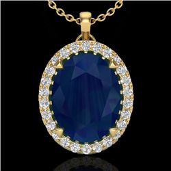 2.75 CTW Sapphire & Micro VS/SI Diamond Halo Solitaire Necklace 18K Yellow Gold - REF-60R2K - 20599