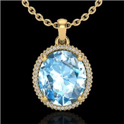 12 CTW Sky Blue Topaz & Micro VS/SI Diamond Halo Necklace 18K Yellow Gold - REF-74N2Y - 20605
