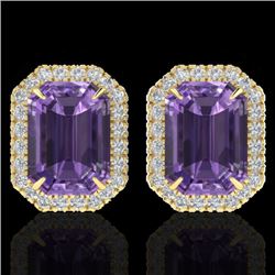 9.40 CTW Amethyst & Micro Pave VS/SI Diamond Halo Earrings 18K Yellow Gold - REF-73H3W - 21217