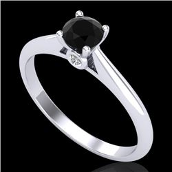 0.40 CTW Fancy Black Diamond Solitaire Engagement Art Deco Ring 18K White Gold - REF-33T6X - 38178