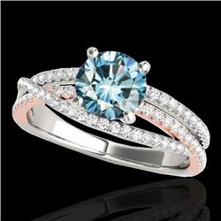 1.4 CTW SI Certified Fancy Blue Diamond Solitaire Ring Two Tone 10K White & Rose Gold - REF-180N2Y -