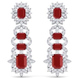 30.25 CTW Royalty Designer Ruby & VS Diamond Earrings 18K White Gold - REF-618W2H - 39408