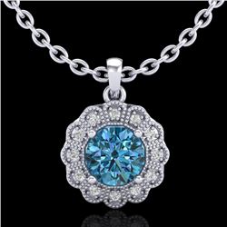 1.15 CTW Fancy Intense Blue Diamond Solitaire Art Deco Necklace 18K White Gold - REF-180K2R - 37845