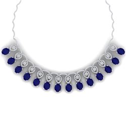 56.05 CTW Royalty Sapphire & VS Diamond Necklace 18K White Gold - REF-1054W5H - 39066