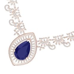 65.75 CTW Royalty Sapphire & VS Diamond Necklace 18K Rose Gold - REF-1436N4Y - 39781