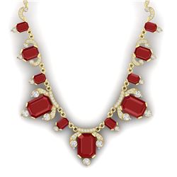 75.21 CTW Royalty Ruby & VS Diamond Necklace 18K Yellow Gold - REF-1363T6X - 38750