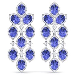 31.55 CTW Royalty Tanzanite & VS Diamond Earrings 18K White Gold - REF-718H2W - 38931