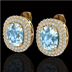 6 CTW Sky Blue Topaz & Micro Pave VS/SI Diamond Halo Earrings 10K Yellow Gold - REF-95Y3N - 20113