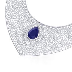 63.93 CTW Royalty Sapphire & VS Diamond Necklace 18K White Gold - REF-2563W6H - 39576