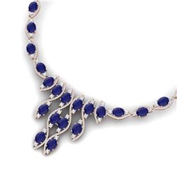 65.93 CTW Royalty Sapphire & VS Diamond Necklace 18K Rose Gold - REF-1072F8M - 39001