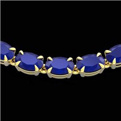 40 CTW Sapphire Eternity Tennis Necklace 14K Yellow Gold - REF-185F3M - 23376