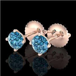 0.65 CTW Fancy Intense Blue Diamond Art Deco Stud Earrings 18K Rose Gold - REF-81H8W - 38224