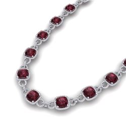 66 CTW Garnet & VS/SI Diamond Certified Necklace 14K White Gold - REF-794W5H - 23043
