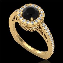 1.55 CTW Fancy Black Diamond Solitaire Engagement Art Deco Ring 18K Yellow Gold - REF-136W4H - 37984