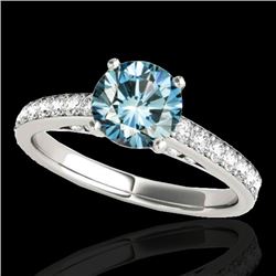 1.5 CTW SI Certified Fancy Blue Diamond Solitaire Ring 10K White Gold - REF-172R8K - 34867