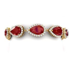 42 CTW Royalty Designer Ruby & VS Diamond Bracelet 18K Yellow Gold - REF-600F2M - 38861