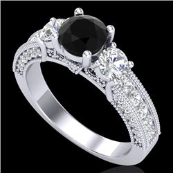 2.07 CTW Fancy Black Diamond Solitaire Art Deco 3 Stone Ring 18K White Gold - REF-200F2M - 37779