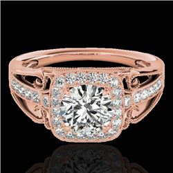 1.3 CTW H-SI/I Certified Diamond Solitaire Halo Ring 10K Rose Gold - REF-165X6T - 33770