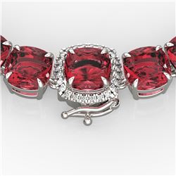 100 CTW Pink Tourmaline & VS/SI Diamond Necklace 14K White Gold - REF-982R4K - 23356