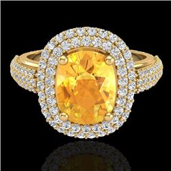 3.50 CTW Citrine & Micro Pave VS/SI Diamond Certified Halo Ring 14K Yellow Gold - REF-98X2T - 20716