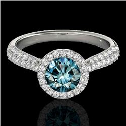 1.4 CTW SI Certified Fancy Blue Diamond Solitaire Halo Ring 10K White Gold - REF-170X4T - 33303