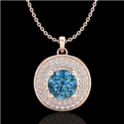 1.25 CTW Fancy Intense Blue Diamond Solitaire Art Deco Necklace 18K Rose Gold - REF-161W8H - 38140