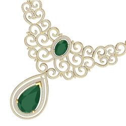 87.52 CTW Royalty Emerald & VS Diamond Necklace 18K Yellow Gold - REF-2000T2X - 39838