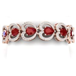 32.15 CTW Royalty Ruby & VS Diamond Bracelet 18K Rose Gold - REF-690X9T - 38689