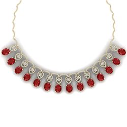 56.05 CTW Royalty Ruby & VS Diamond Necklace 18K Yellow Gold - REF-1145M5F - 39065