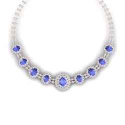 46.51 CTW Royalty Tanzanite & VS Diamond Necklace 18K Rose Gold - REF-1727N3Y - 38800