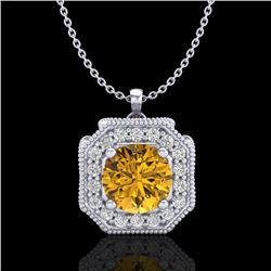 1.54 CTW Intense Fancy Yellow Diamond Art Deco Stud Necklace 18K White Gold - REF-216T4X - 38295