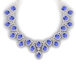 86 CTW Royalty Tanzanite & VS Diamond Necklace 18K Rose Gold - REF-2018H2W - 38629