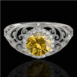 1.22 CTW Certified Si Fancy Intense Yellow Diamond Solitaire Halo Ring 10K White Gold - REF-170R9K -