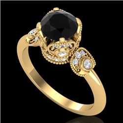 1.75 CTW Fancy Black Diamond Solitaire Engagement Art Deco Ring 18K Yellow Gold - REF-134R5K - 37403