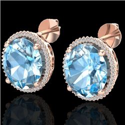 25 CTW Sky Blue Topaz & Micro VS/SI Diamond Halo Earrings 14K Rose Gold - REF-115W3H - 20264
