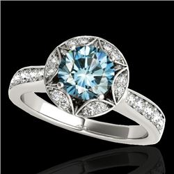 1.5 CTW SI Certified Fancy Blue Diamond Solitaire Halo Ring 10K White Gold - REF-180X2T - 34234