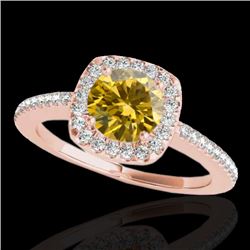 1.25 CTW Certified Si Fancy Intense Yellow Diamond Solitaire Halo Ring 10K Rose Gold - REF-161K8R - 