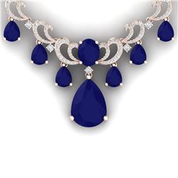 34.91 CTW Royalty Sapphire & VS Diamond Necklace 18K Rose Gold - REF-963H6W - 38662