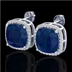12 CTW Sapphire & Micro Pave Halo VS/SI Diamond Earrings 18K White Gold - REF-158H2W - 23068