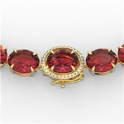 145 CTW Pink Tourmaline & VS/SI Diamond Necklace 14K Yellow Gold - REF-1955W6H - 22311