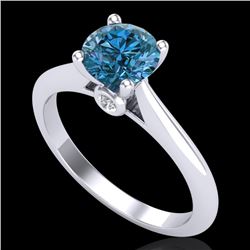 1.08 CTW Fancy Intense Blue Diamond Solitaire Art Deco Ring 18K White Gold - REF-172X8T - 38202