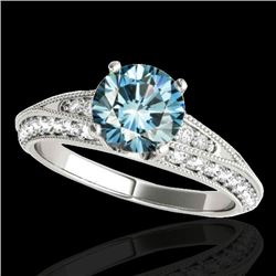 1.58 CTW SI Certified Blue Diamond Solitaire Antique Ring 10K White Gold - REF-172M8F - 34626