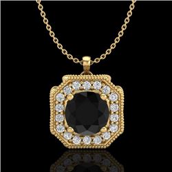 1.54 CTW Fancy Black Diamond Solitaire Art Deco Stud Necklace 18K Yellow Gold - REF-120K2R - 38292