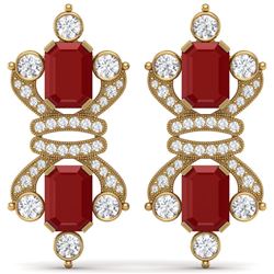 27.36 CTW Royalty Designer Ruby & VS Diamond Earrings 18K Yellow Gold - REF-600H2W - 38765