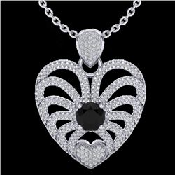3.50 CTW Black & White Micro VS/SI Diamond Heart Necklace 14K White Gold - REF-173M6F - 20499