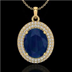 4.50 CTW Sapphire & Micro Pave VS/SI Diamond Certified Necklace 18K Yellow Gold - REF-120X9T - 20574