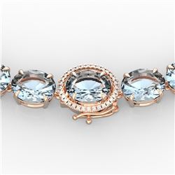 136 CTW Aquamarine & VS/SI Diamond Necklace 14K Rose Gold - REF-1363F6M - 22288