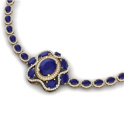47.43 CTW Royalty Sapphire & VS Diamond Necklace 18K Yellow Gold - REF-927M3F - 39335