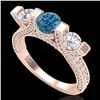 Image 1 : 2.3 CTW Fancy Intense Blue Diamond Micro Pave 3 Stone Ring 18K Rose Gold - REF-236K4R - 37643