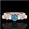 Image 2 : 2.3 CTW Fancy Intense Blue Diamond Micro Pave 3 Stone Ring 18K Rose Gold - REF-236K4R - 37643